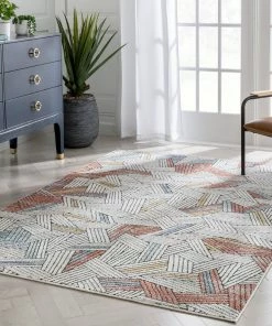 Well Woven Vintage Varese Abstract Geometric Stripes Red Rug