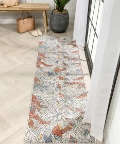 Well Woven Vintage Varese Abstract Geometric Stripes Red Rug