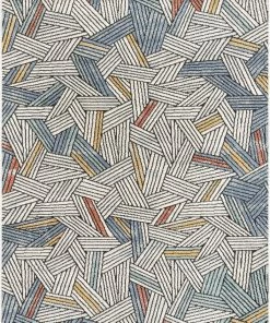 Well Woven Varese Abstract Geometric Stripes Blue Rug Vintage