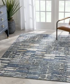 Well Woven Vintage Modica Geometric Abstract Pattern Blue Rug