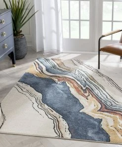 Well Woven Livorno Abstract Paintsplash Ivory Blue Rug