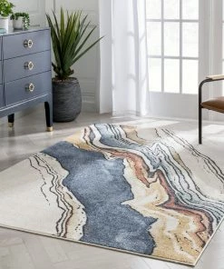 Well Woven Livorno Abstract Paintsplash Ivory Blue Rug