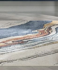 Well Woven Livorno Abstract Paintsplash Ivory Blue Rug