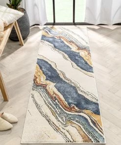 Well Woven Livorno Abstract Paintsplash Ivory Blue Rug