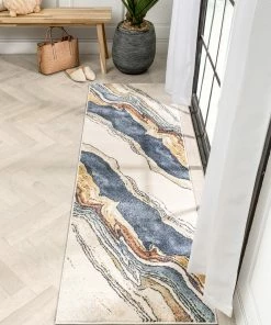 Well Woven Livorno Abstract Paintsplash Ivory Blue Rug