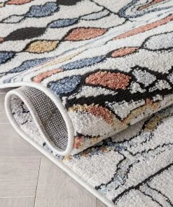 Well Woven Vintage Taranto Geometric Abstract Pattern Ivory Blue Rug