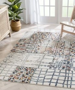 Well Woven Vintage Taranto Geometric Abstract Pattern Ivory Blue Rug