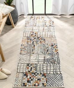 Well Woven Vintage Taranto Geometric Abstract Pattern Ivory Blue Rug