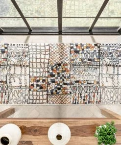 Well Woven Vintage Taranto Geometric Abstract Pattern Ivory Blue Rug