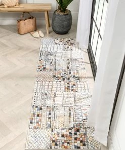 Well Woven Vintage Taranto Geometric Abstract Pattern Ivory Blue Rug