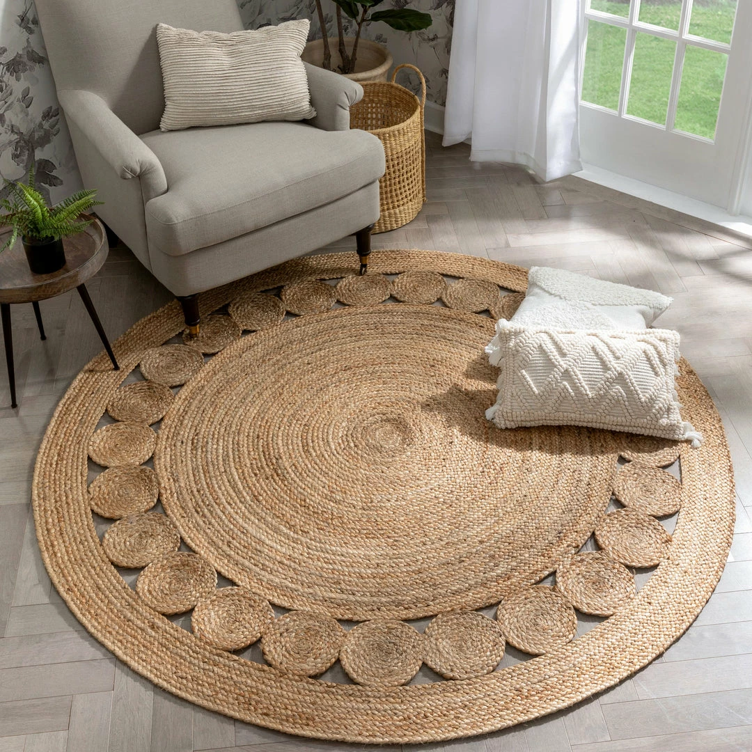 Well Woven Jute + Natural Oleana Farmhouse Jute Rug Hand-Woven Basket Weave Jute Rug Geometric Pattern Natural Color 1 Well Woven Jute + Natural Oleana Farmhouse Jute Rug Hand-Woven Basket Weave Jute Rug Geometric Pattern Natural Color