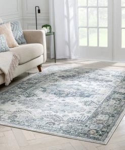 Well Woven Novalie Vintage Patchwork Botanical Border Blue Rug Global