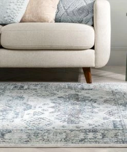 Well Woven Novalie Vintage Patchwork Botanical Border Blue Rug Global