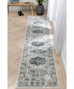 Well Woven Novalie Vintage Patchwork Botanical Border Blue Rug Global