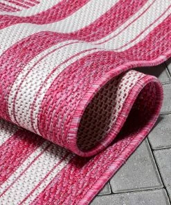 Well Woven Frankie Modern Stripes Indoor/Outdoor Fuschia Textured Rug