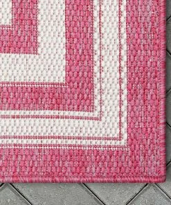 Well Woven Frankie Modern Stripes Indoor/Outdoor Fuschia Textured Rug