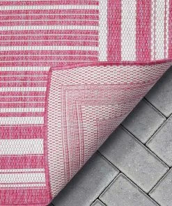 Well Woven Frankie Modern Stripes Indoor/Outdoor Fuschia Textured Rug