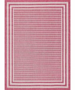 Well Woven Frankie Modern Stripes Indoor/Outdoor Fuschia Textured Rug