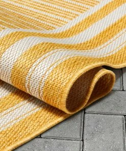 Well Woven Frankie Modern Stripes Indoor/Outdoor Yellow Textured Rug