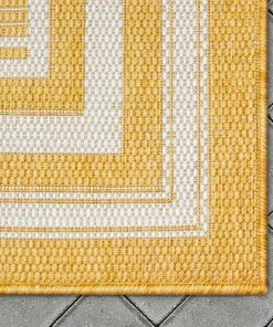 Well Woven Frankie Modern Stripes Indoor/Outdoor Yellow Textured Rug