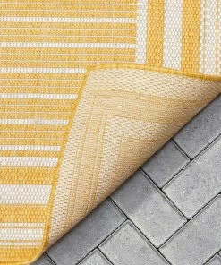 Well Woven Frankie Modern Stripes Indoor/Outdoor Yellow Textured Rug