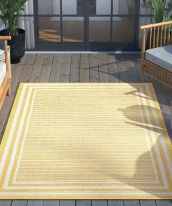 Well Woven Frankie Modern Stripes Indoor/Outdoor Yellow Textured Rug