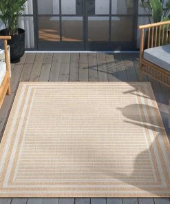Well Woven Frankie Modern Stripes Indoor/Outdoor Beige Textured Rug