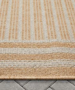 Well Woven Frankie Modern Stripes Indoor/Outdoor Beige Textured Rug