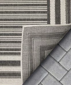 Well Woven Frankie Modern Stripes Indoor/Outdoor Black Textured Rug
