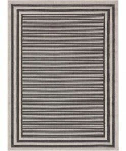 Well Woven Frankie Modern Stripes Indoor/Outdoor Black Textured Rug