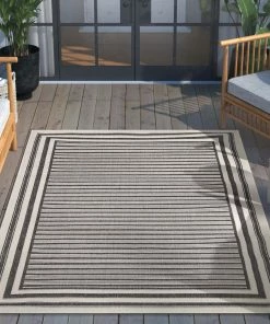 Well Woven Frankie Modern Stripes Indoor/Outdoor Black Textured Rug