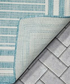 Well Woven Frankie Modern Stripes Indoor/Outdoor Blue Textured Rug