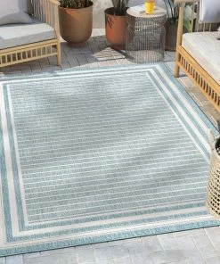 Well Woven Frankie Modern Stripes Indoor/Outdoor Blue Textured Rug