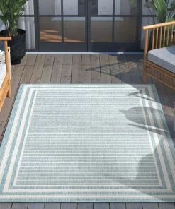 Well Woven Frankie Modern Stripes Indoor/Outdoor Blue Textured Rug