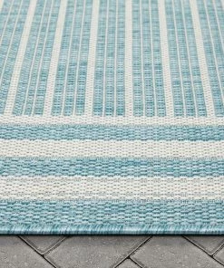 Well Woven Frankie Modern Stripes Indoor/Outdoor Blue Textured Rug