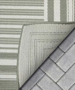 Well Woven Frankie Modern Stripes Indoor/Outdoor Green Textured Rug