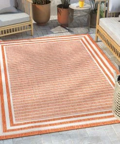 Well Woven Frankie Modern Stripes Indoor/Outdoor Orange Textured Rug