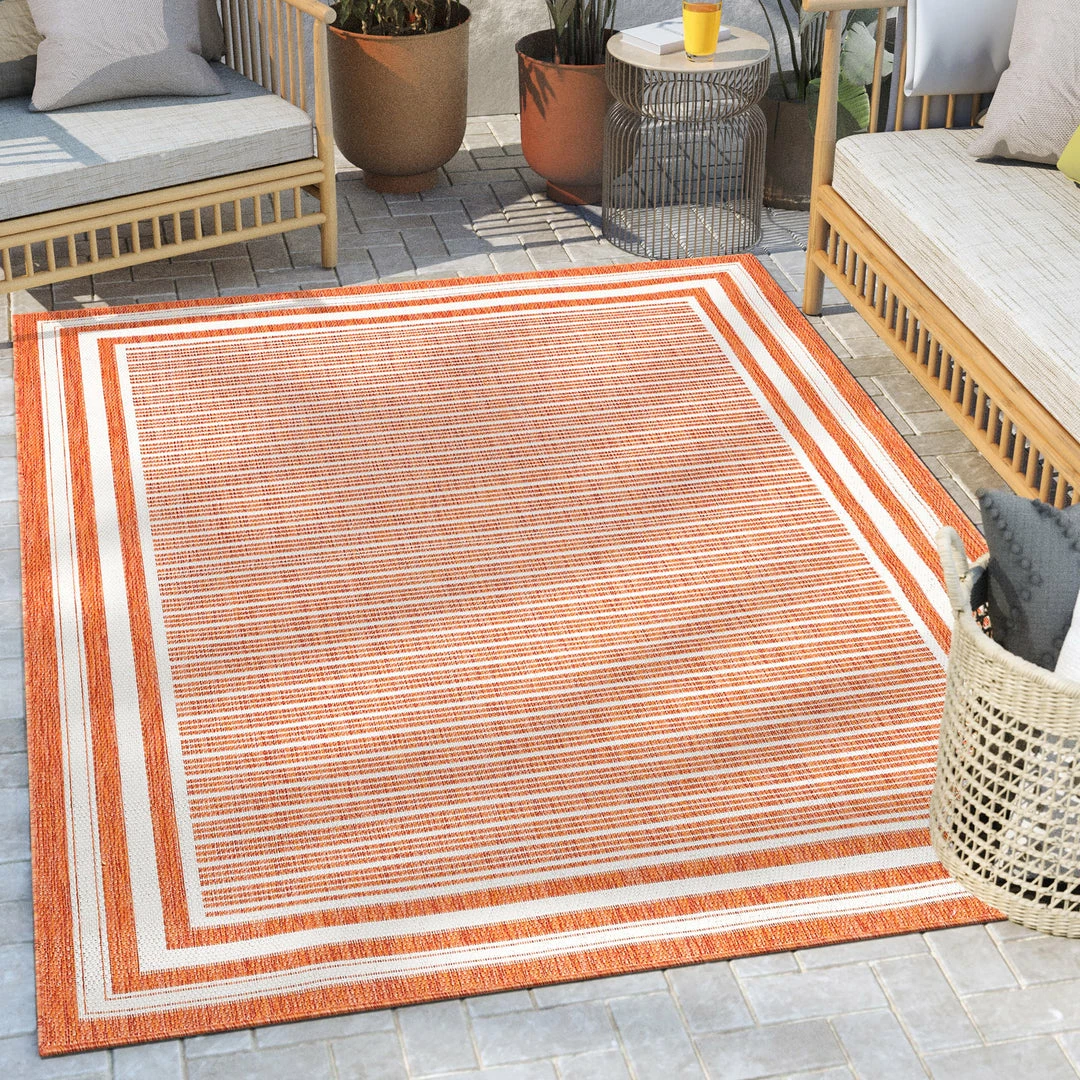 Well Woven Frankie Modern Stripes Indoor/Outdoor Orange Textured Rug 1 Well Woven Frankie Modern Stripes Indoor/Outdoor Orange Textured Rug