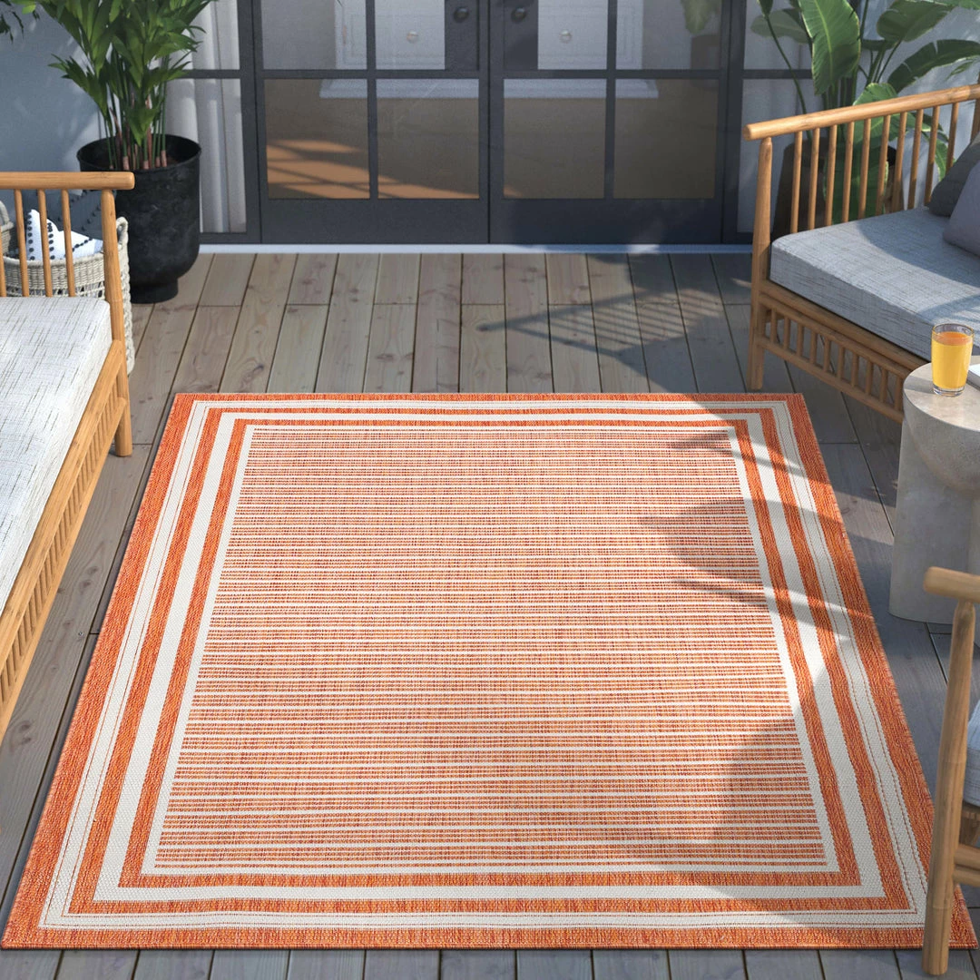 Well Woven Frankie Modern Stripes Indoor/Outdoor Orange Textured Rug 6 Well Woven Frankie Modern Stripes Indoor/Outdoor Orange Textured Rug