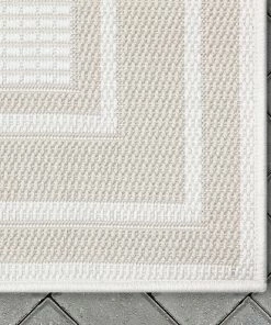 Well Woven Perry Solid Border Pattern Indoor/Outdoor Ivory Textured Rug 9 Well Woven Perry Solid Border Pattern Indoor/Outdoor Ivory Textured Rug
