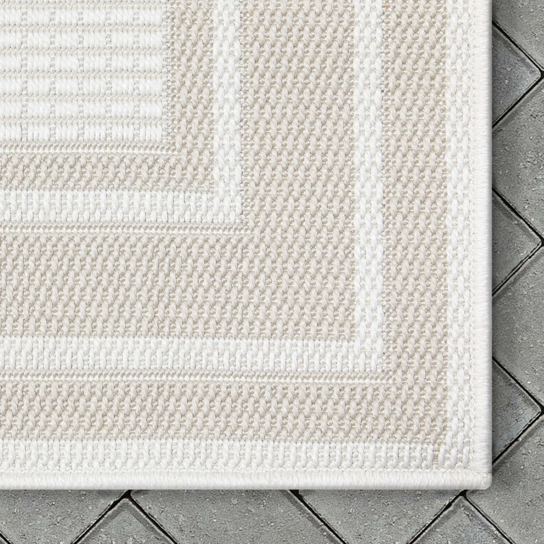 Well Woven Perry Solid Border Pattern Indoor/Outdoor Ivory Textured Rug 3 Well Woven Perry Solid Border Pattern Indoor/Outdoor Ivory Textured Rug