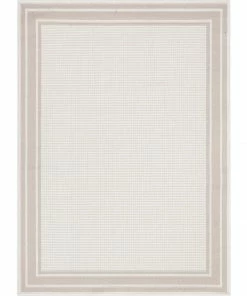 Well Woven Perry Solid Border Pattern Indoor/Outdoor Ivory Textured Rug