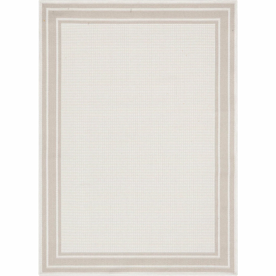Well Woven Perry Solid Border Pattern Indoor/Outdoor Ivory Textured Rug 2 Well Woven Perry Solid Border Pattern Indoor/Outdoor Ivory Textured Rug