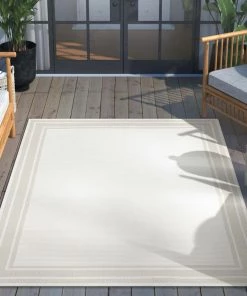 Well Woven Perry Solid Border Pattern Indoor/Outdoor Ivory Textured Rug 12 Well Woven Perry Solid Border Pattern Indoor/Outdoor Ivory Textured Rug