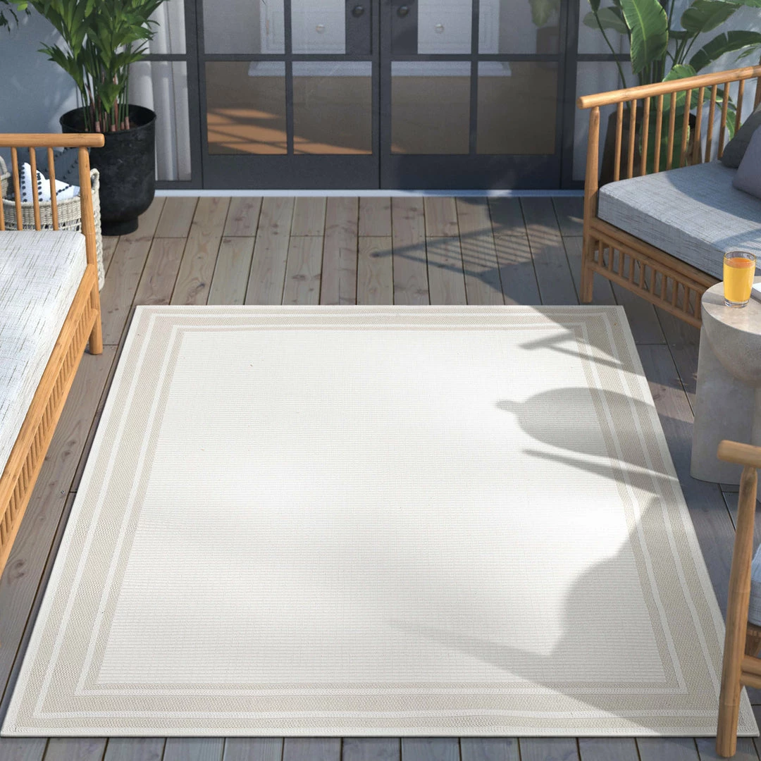 Well Woven Perry Solid Border Pattern Indoor/Outdoor Ivory Textured Rug 6 Well Woven Perry Solid Border Pattern Indoor/Outdoor Ivory Textured Rug