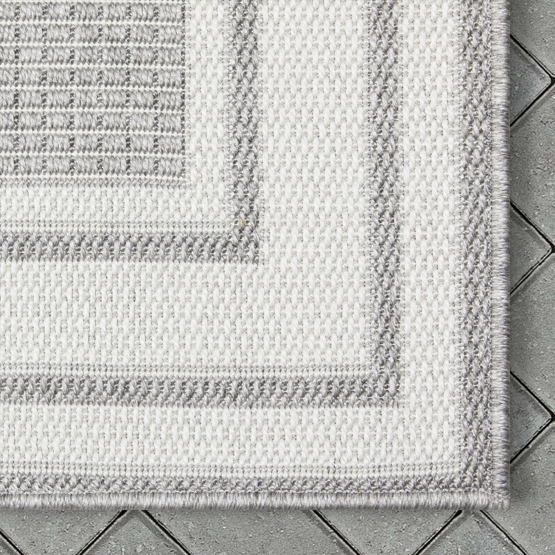 Well Woven Perry Solid Border Pattern Indoor/Outdoor Grey Textured Rug 3 Well Woven Perry Solid Border Pattern Indoor/Outdoor Grey Textured Rug