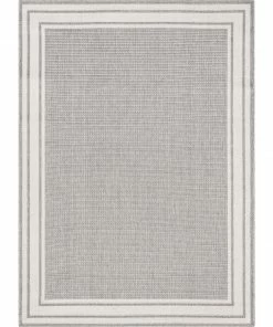 Well Woven Perry Solid Border Pattern Indoor/Outdoor Grey Textured Rug