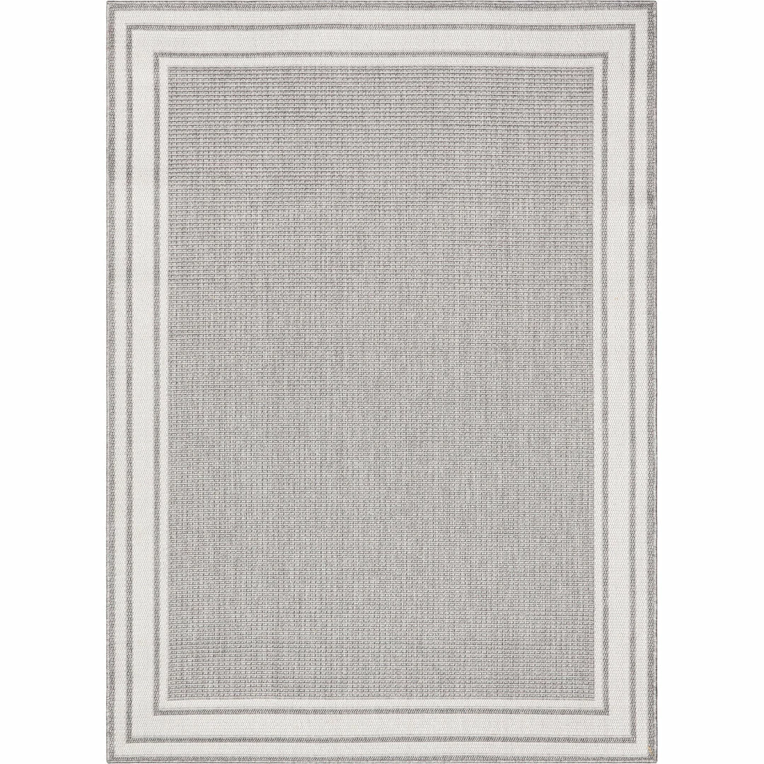 Well Woven Perry Solid Border Pattern Indoor/Outdoor Grey Textured Rug 2 Well Woven Perry Solid Border Pattern Indoor/Outdoor Grey Textured Rug