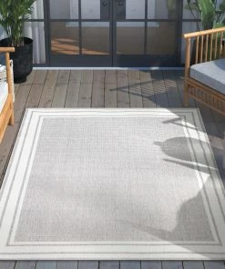 Well Woven Perry Solid Border Pattern Indoor/Outdoor Grey Textured Rug 12 Well Woven Perry Solid Border Pattern Indoor/Outdoor Grey Textured Rug