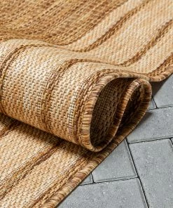 Well Woven Perry Solid Border Pattern Indoor/Outdoor Brown Textured Rug